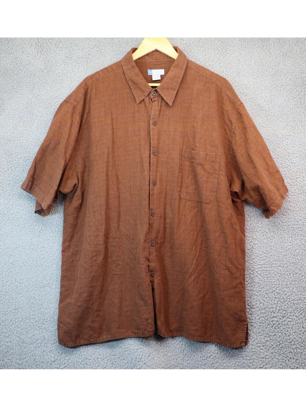 Half Moon Day Button Shirt Men 2XL Brown Organic Hemp Cotton